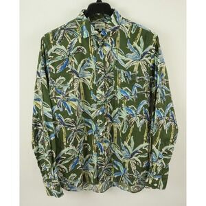 Hartford Men's XL Long Sleeve Green Blue Palm Tree Jersey Cotton Hawaiian Shirt
